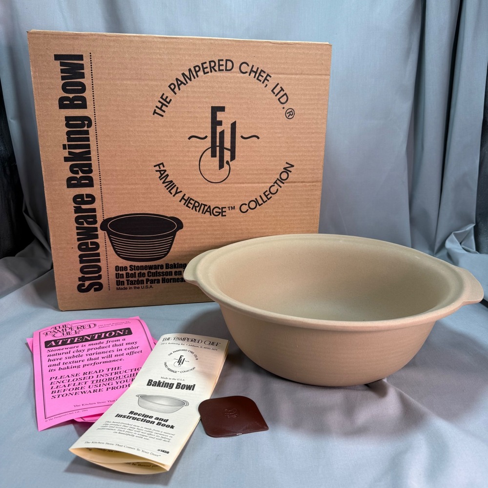 Pampered Chef Family Heritage 1 qt Stoneware Baking Bowl #1450 Bread Making NEW